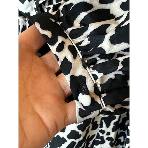 Sandy Liang Dress Women XXS Black White Cotton Leopard Print Ruffle Midi NWT - Picture 8 of 15